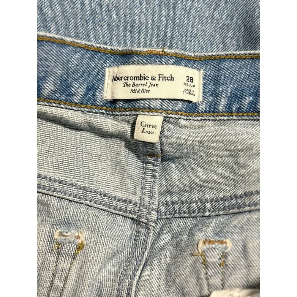 Abercrombie & Fitch Curve Love Mid Rise Barrel Jeans Blue Size 28R - Picture 8 of 12